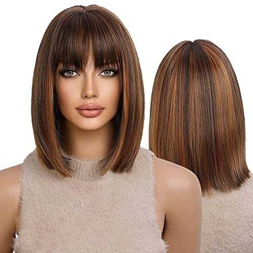 Mixed Brown Bob Wig with Highlights and Bangs Wig Store Wig