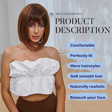 Load image into Gallery viewer, Mixed Brown Bob Wig with Highlights and Bangs Wig Wig Store