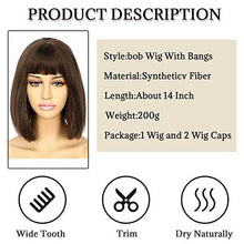 Load image into Gallery viewer, Medium Brown Bob Wig with Bangs Synthetic Wig Wig Store