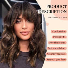 Load image into Gallery viewer, Mid Length Wavy Wig with Bangs and Highlights Synthetic Wig Wig Store