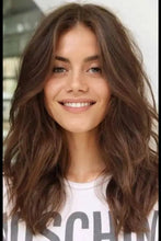 Load image into Gallery viewer, Monique Wavy Medium Long Lace Human Hair Wig with Middle Part