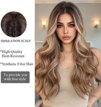 Load image into Gallery viewer, OUFEI Ombre Dark Blonde Curly Heat‑Resistant Synthetic Wig