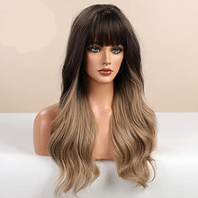 Load image into Gallery viewer, Heat Friendly Long Wavy Ombre Dark Brown Hair Wig with Bangs Wig Store