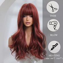 Load image into Gallery viewer, Long Wavy Burgundy Heat Resistant Wig with bangs Wig Store
