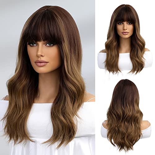 Long  Ombre Brown Wigs with bangs and body wave texture Wig Store