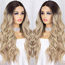 Load image into Gallery viewer, Curly Ash Blonde Lace Front Wig with Dark Roots Wig Store
