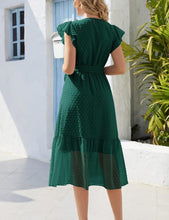 Load image into Gallery viewer, Ruffle Cap Sleeve A-Line Pleated Midi Dress with Belt
