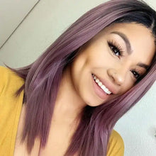 Load image into Gallery viewer, ash violet pink brazilian ombre human hair lace front wig
