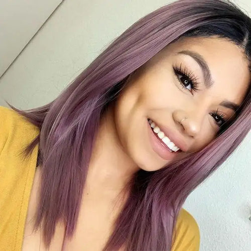 ash violet pink brazilian ombre human hair lace front wig