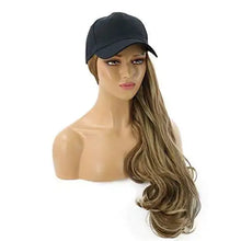 Load image into Gallery viewer, baseball cap with long curly wavy hair synthetic wig dark brown
