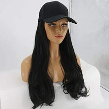 Load image into Gallery viewer, baseball cap with long curly wavy hair synthetic wig black 2
