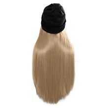 Load image into Gallery viewer, beanie hat wig with 28 inch hair attached gold 70cm
