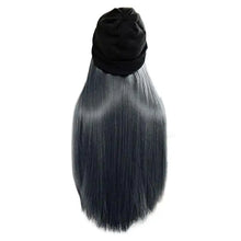 Load image into Gallery viewer, beanie hat wig with 28 inch hair attached gray 70cm
