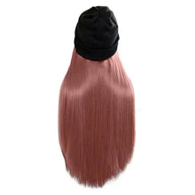 Load image into Gallery viewer, beanie hat wig with 28 inch hair attached pink 70cm
