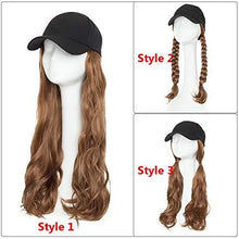 Load image into Gallery viewer, black baseball cap with 19 inch wavy hair extensions hat with wave hair / wine red/wave hair
