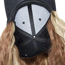 Load image into Gallery viewer, black baseball cap with 19 inch wavy hair extensions
