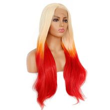 Load image into Gallery viewer, blonde yellow ombre red 3 tone cosplay wig
