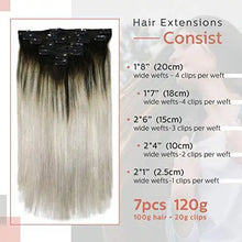 Load image into Gallery viewer, clip in human hair extensions thicken double weft 9a brazilian hair 7pcs 16 inch / ombre natural black to silver gray
