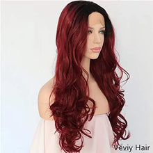 Load image into Gallery viewer, glueless half hand tied middle part ombre dark red lace front wig