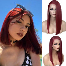 Load image into Gallery viewer, henna red wig side part synthetic lace front wig with natural hairline