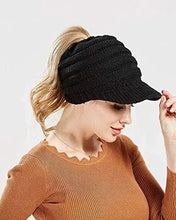 Load image into Gallery viewer, knitted ponytail beanie hat 2pc set
