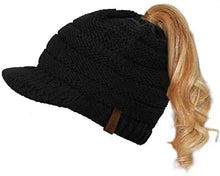 Load image into Gallery viewer, knitted ponytail beanie hat 2pc set
