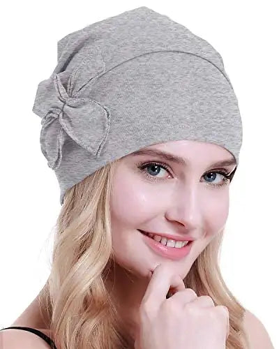 ladies headwear beanie cap cotton light grey / one size