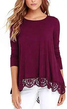 Load image into Gallery viewer, ladies pull over top with lace hem
