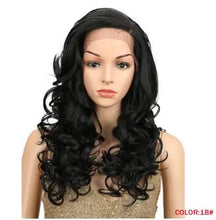 Load image into Gallery viewer, leah side part heat friendly long curly wig #1b / 22inches
