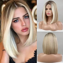 Load image into Gallery viewer, light ombre blonde lace front bob wigs with middle part bob hair wig