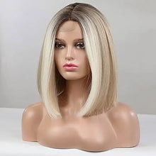 Load image into Gallery viewer, light ombre blonde lace front bob wigs with middle part