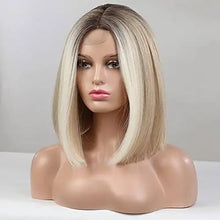Load image into Gallery viewer, light ombre blonde lace front bob wigs with middle part
