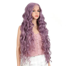 Load image into Gallery viewer, lilac, synthetic lace front wigs extra long deep natural wave ombre coloured fashion wig
