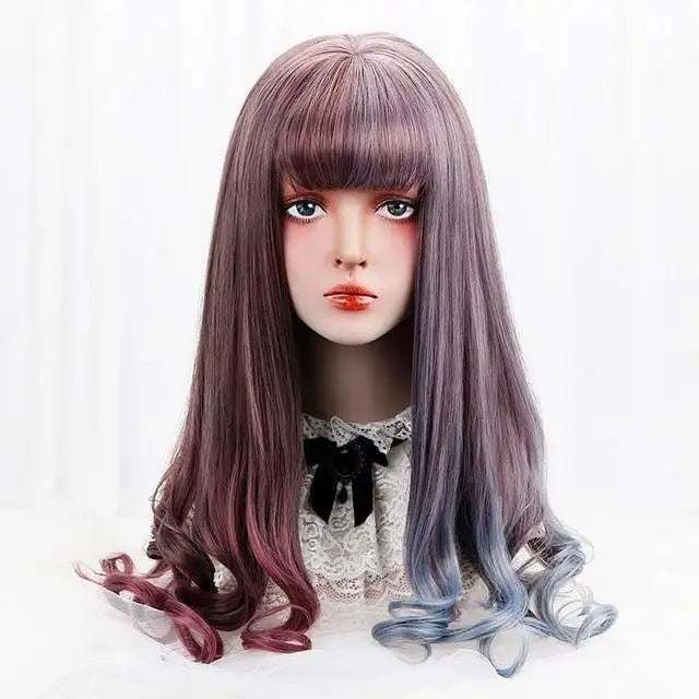 long purple blue ombre lolita cosplay wig muli color / 28inches