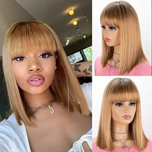 Load image into Gallery viewer, mid length bob ombre blonde wig with dark root