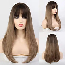 Load image into Gallery viewer, ombre ash brown straight wig black-brown
