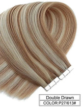 Load image into Gallery viewer, ombre baylage 10pcs remy tape in human hair extensions p27/613 # / 20 inches / 12 months / 10 pcs / &gt;=60%
