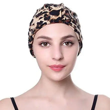 Load image into Gallery viewer, printed leopard and assorted print cotton turban sleep cap striped black
