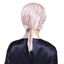 Load image into Gallery viewer, silk sleep cap with ribbons rosy pink
