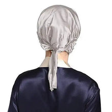 Load image into Gallery viewer, silk sleep cap with ribbons taupe
