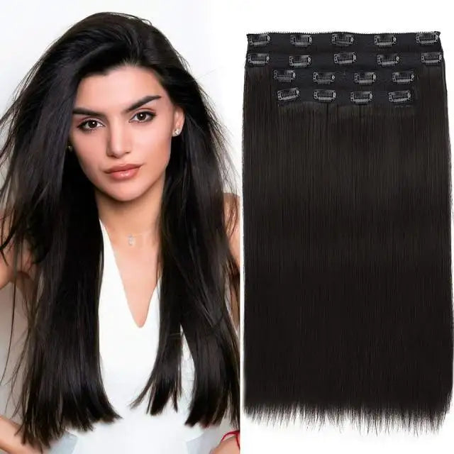 synthetic clip in hair extensions set s-natural black / 18 inches