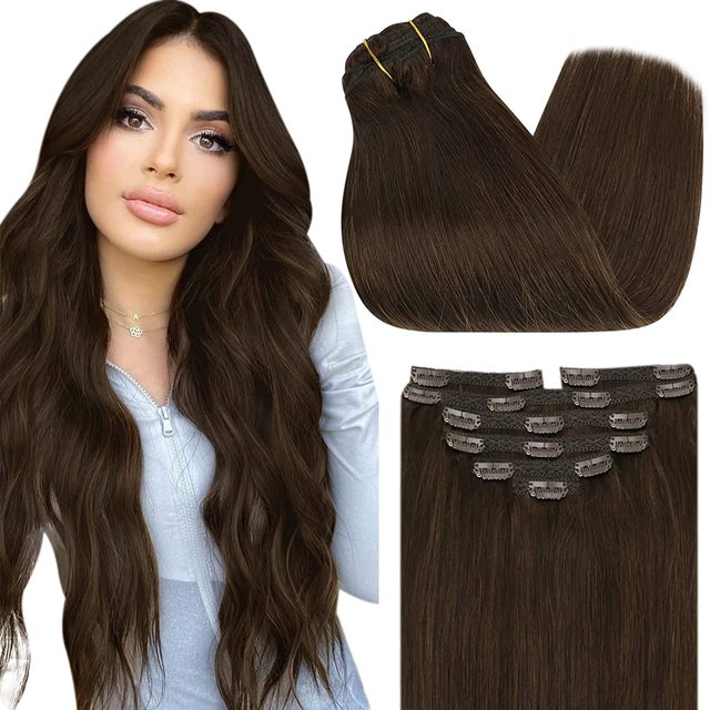 Double Wefted Clip In Hair Extension Human Hair  105g -7pcs Wig Store