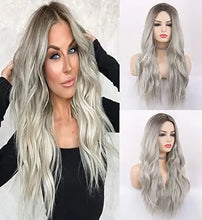 Load image into Gallery viewer, wavy long synthetic wig with center part