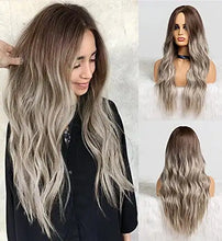 Load image into Gallery viewer, wavy long synthetic wig with center part