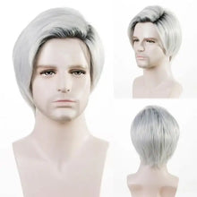 Load image into Gallery viewer, zack thomas heat friendly fibre mens wig silver grey wig / 10inches
