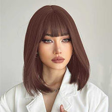 Load image into Gallery viewer, Synthetic Bob Wig with Blunt Bangs Synthetic Wig Wig Store
