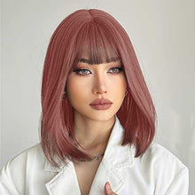 Load image into Gallery viewer, Synthetic Bob Wig with Blunt Bangs Synthetic Wig Wig Store
