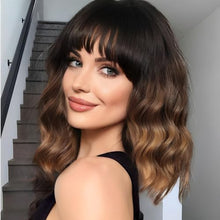 Load image into Gallery viewer, Mid Length Wavy Wig with Bangs and Highlights
