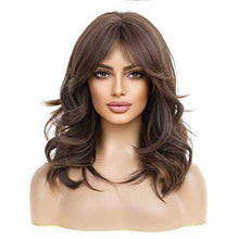 Load image into Gallery viewer, Layered Warm Brown Synthetic Curly Hair Wig with Bangs Accessories Wig Store
