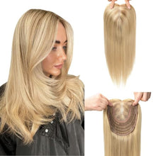 Load image into Gallery viewer, Women's Human Hair Topper Large Base Clip-In Straight Hairpiece
